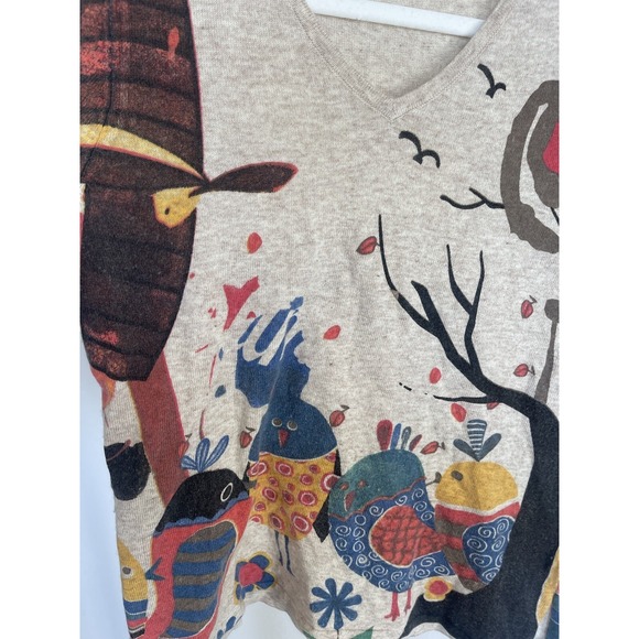 Women's FLORIANA Festive Birds Sweater‎ Holiday SZ S Thanksgiving Pullover Knit - Picture 3 of 7